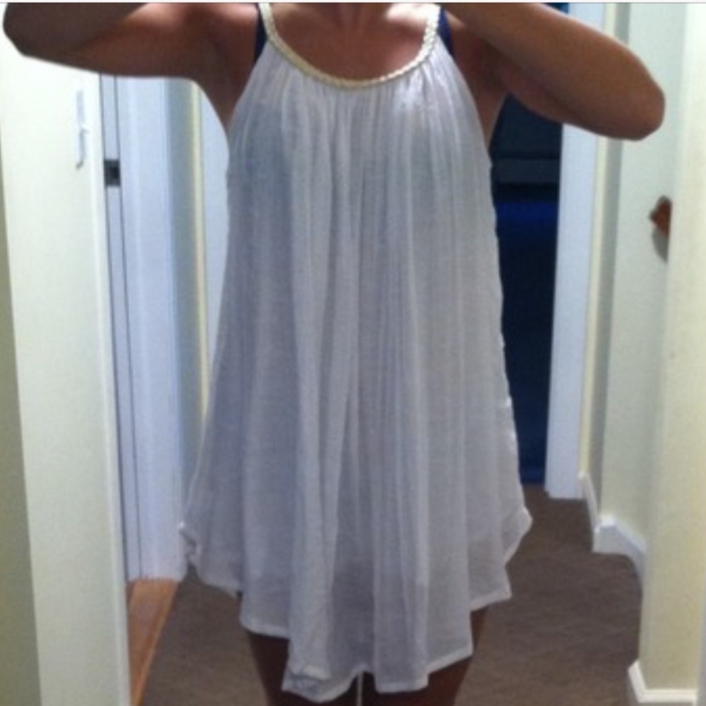 Kaktus White Tunic Gold Rope Neckline Dress